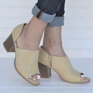 Beige Cutout Peep Toe Heeled Booties